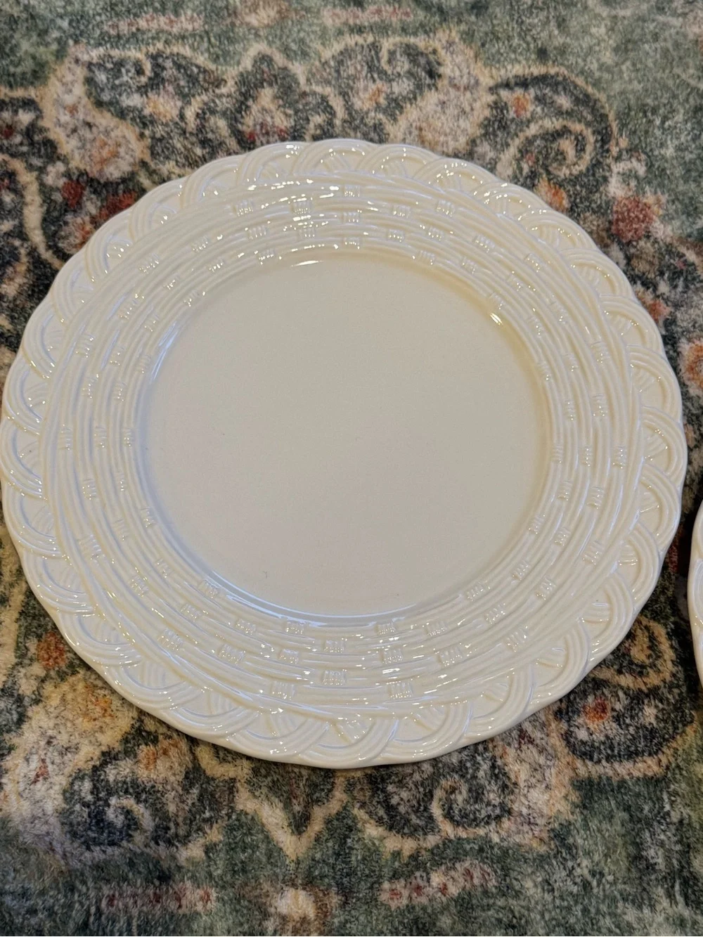 VINTAGE MIKASA Wicker White 12” Stoneware Plates- Set of 2